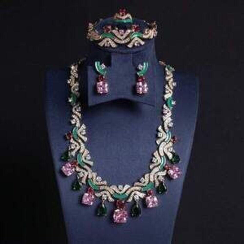 /Set Fashion Jewelry Set, CZ Inlaid Earrings, Necklace Gift Minimalist